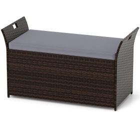Outdoor Bench with Hand-woven PE Rattan Wicker and Side Handles