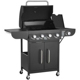 VEVOR Gas Grill, 4 Burner Propane Gas Grill with Side Burner, 425 SQ.In Grilling Area, Carbon Steel Enamel Grates, Outdoor 52