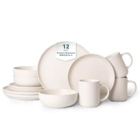 12-Piece Stoneware Dinnerware Sets with Mugs | Microwave & Dishwasher Safe | Non-Toxic Dinner Plates Bowls Set | Stackable Matte Glaze Kitchenwar