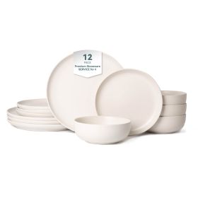 12-Piece Stoneware Dinner Plates Bowls Sets | Microwave & Dishwasher Safe | Non-Toxic Dinner Plates Bowls Set | Stackable Matte Glaze Kitchenware