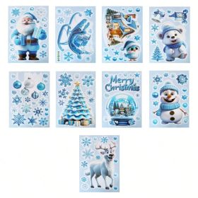 9 Sheets Christmas Window Stickers Blue Gnome Double-Sided Printed Xmas Self-Adhesive Window Sticker PVC Snowflakes Window Sticker For Christmas (Option: 9 Sheets)