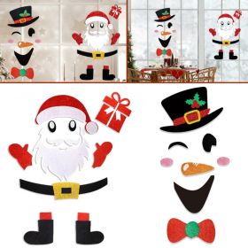 2 Packs Christmas Door Stickers Santa Claus Snowman Cartoon Felt Wall Stickers Xmas Home Refrigerator Garage Door Wall Window Decoration For Chri (Option: Red and White)