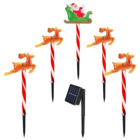 Deer Or Tree Options 5Packs Christmas Outdoor Pathway Light With 8 Modes IP44 Waterproof Xmas Decoration Stake Light Tree Candy Light For Garden (Option: 1 Santa and 4 Deer)
