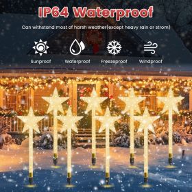 8Pack Christmas Solar Stake Light 64LED Beads Star Shaped Pathway Lights With 8 Lighting Modes IP64 Waterproof Xmas Decoration For Garden Patio Y (Option: Star)