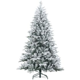 HOMCOM 7ft Snow Flocked Artificial Christmas Tree With 1401 Tips, Foldable Metal Stand, Easy Assembly, Hinged Xmas Tree For Home, Office, Holiday (Option: Green)