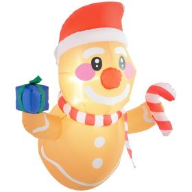 3.4' Inflatable Hanging Gingerbread Man Holding Gift Box & Candy Cane w/ LED Lights, Blow-Up Outdoor Display for Party (Option: Brown-160x160x120 mm)