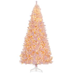 7.5 FT Tall PreLit Artificial Christmas Tree with Realistic Branches, 500 Warm White LED Lights and 1346 Tips, Pink (Option: Pink-1160x300x320 mm)