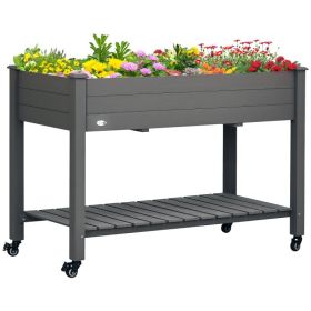 47" x 21" Raised Garden Bed Elevated Wooden Planter Box w/ Lockable Wheels, Storage Shelf for Backyard, Dark Gray (Option: Dark Gray-1185x78x570 mm)