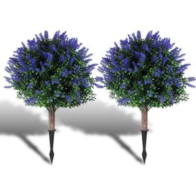 2 Packs Artificial Lavender Topiary Ball Trees UV Resistant Artificial Shrubs Fake Plants Evergreen Artificial Bush With Ground Spike For Indoor (Option: Lavender)