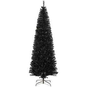 HOMCOM 8ft Pencil Christmas Tree, Unlit Artificial Christmas Tree Slim Douglas Fir Xmas Tree With Realistic Branches, Halloween Tree With 1168 Ti (Option: Black)