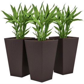 Set Of 3 Tall Planters With Drainage Hole, 24 Outdoor Flower Plant Pots, Indoor Planters For Porch, Front Door, Entryway, Patio And Deck, Brown (Option: Brown)