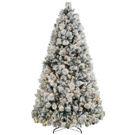 7.5 ft Prelit Flocked Artificial Christmas Tree with 500 Clear Lights, 1530 Tips, Metal Stand for Home Office Holiday (Option: Green-1350x480x420 mm)