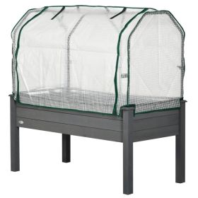 Raised Garden Bed with PE Greenhouse Cover Outdoor Planter Box for Herbs and Vegetables, 48 x 22 x 46 inch, Dark Gray (Option: Dark Gray-1195x90x550 mm)