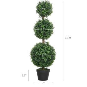 Set Of 2 Artificial Ball Boxwood Topiary Trees, Fake Plants In Pot For Indoor Outdoor Living Room Green (Option: Green)