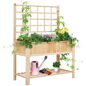 47'' Wooden Raised Garden Bed with Trellis, Coutryside Style Elevated Planter Box Stand with Open Storage Shelf, Spacious Planting Area for Vege (Option: Natural-1235x670x165 mm)