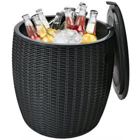 Rattan Cool Bar 4-in-1 Cocktail Table Side Table for Outdoor Patio (Color: BLACK, type: Outdoor Coolers)