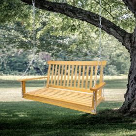 Front Porch Swing with Armrests, Wood Bench Swing with Hanging Chains,for Outdoor Patio ,Garden Yard, porch, backyard, or sunroom,Easy to Assembl (Color: as Pic)
