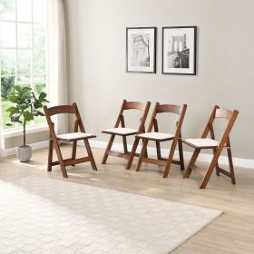 Upholstered folding chair, space saving, easy to carry, 4PCS, Dining room (Color: Natural Walnut)