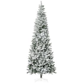 9ft Unlit Snow-Flocked Slim Pine Artificial Christmas Tree with Realistic Branches and 1084 Tips (Option: Green-1150x360x390 mm)