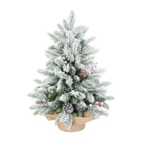 3ft Tabletop Christmas Tree, Snow Flocked Artificial Mini Christmas Tree With 14 Pine Cones & Red Berries, Green (Option: 3ft)
